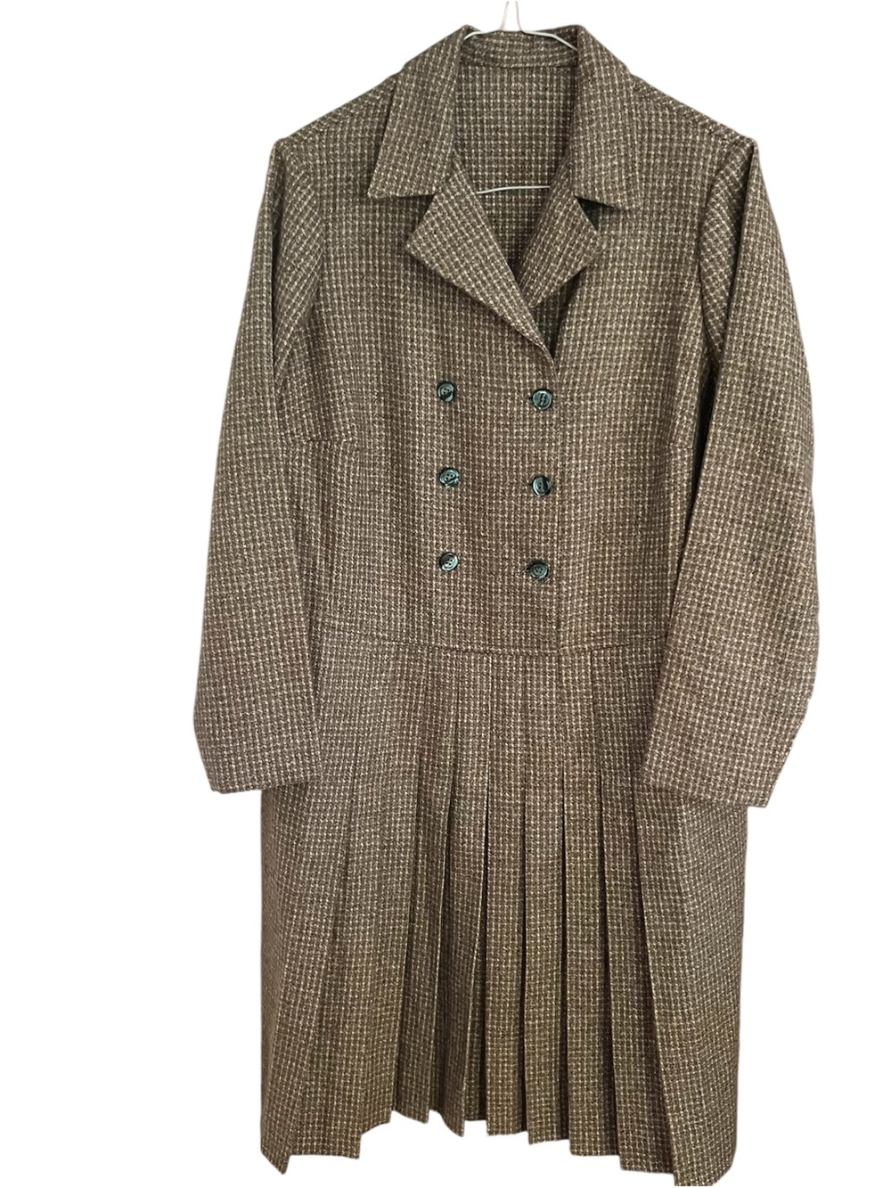 Classic Brown Plaid Pleated Long-Sleeve Dress